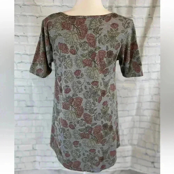 LulaRoe Perfect T Swing Side Slit Tee T Shirt Womens XS Muted Gray Artsy flower - Picture 7 of 16